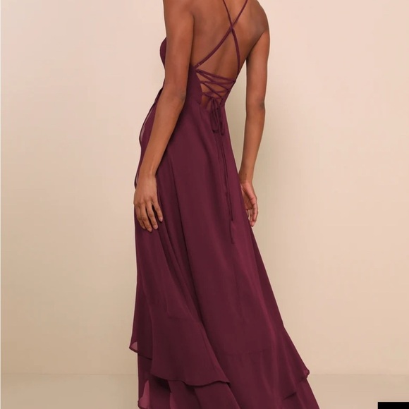 In Love Forever Plum Lace-Up High-Low Maxi Dress - Picture 4 of 7